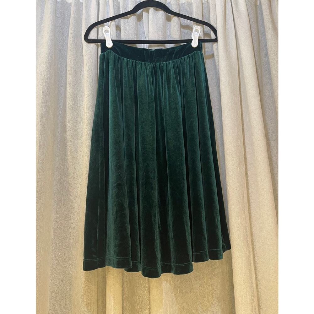 Ktoo gathered hem a-line midi skirt dark emerald green velvet texture